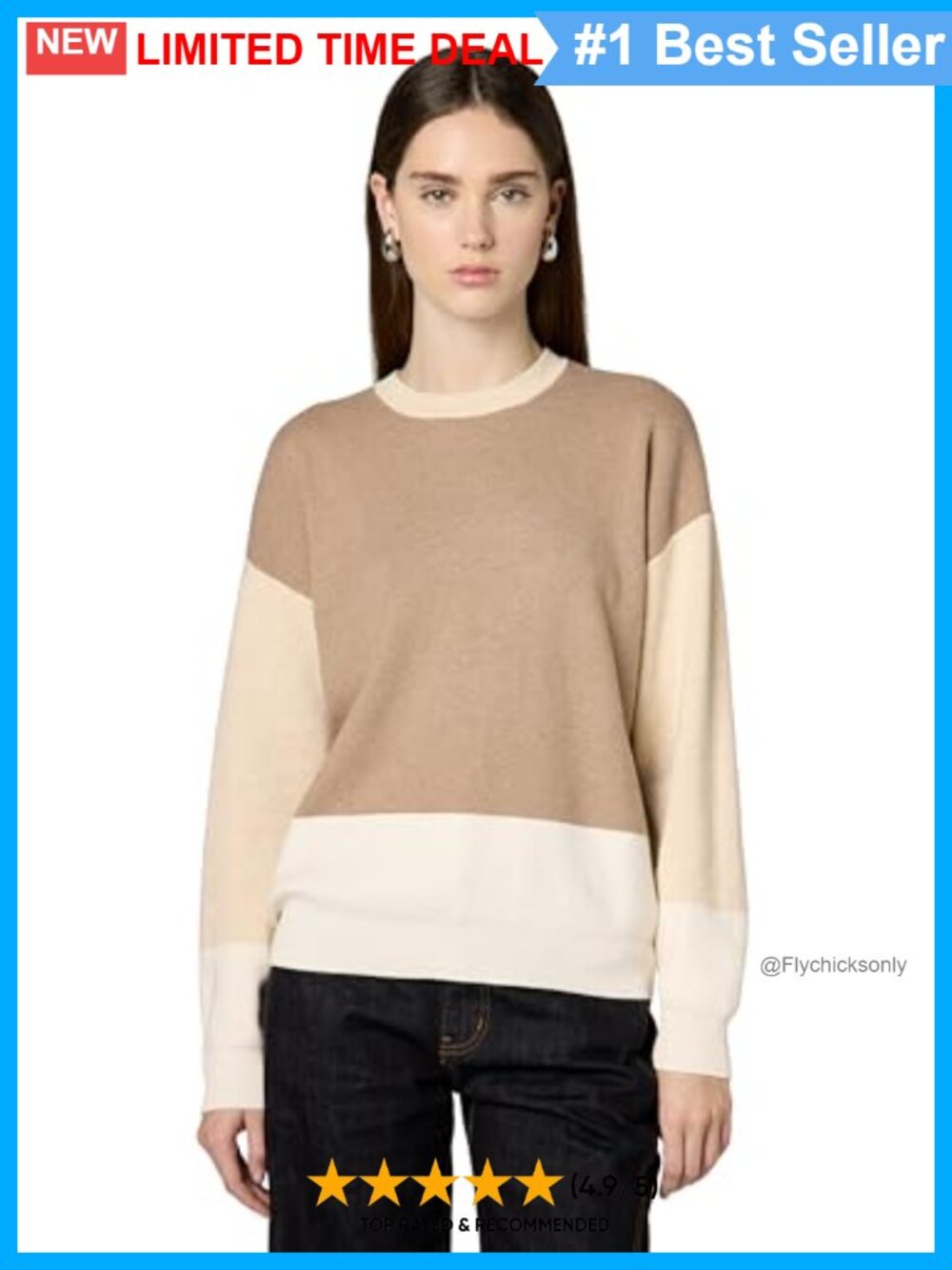 Cashmere Cotton Colorblock Crewneck Sweatshirt Long Sleeve Pullover